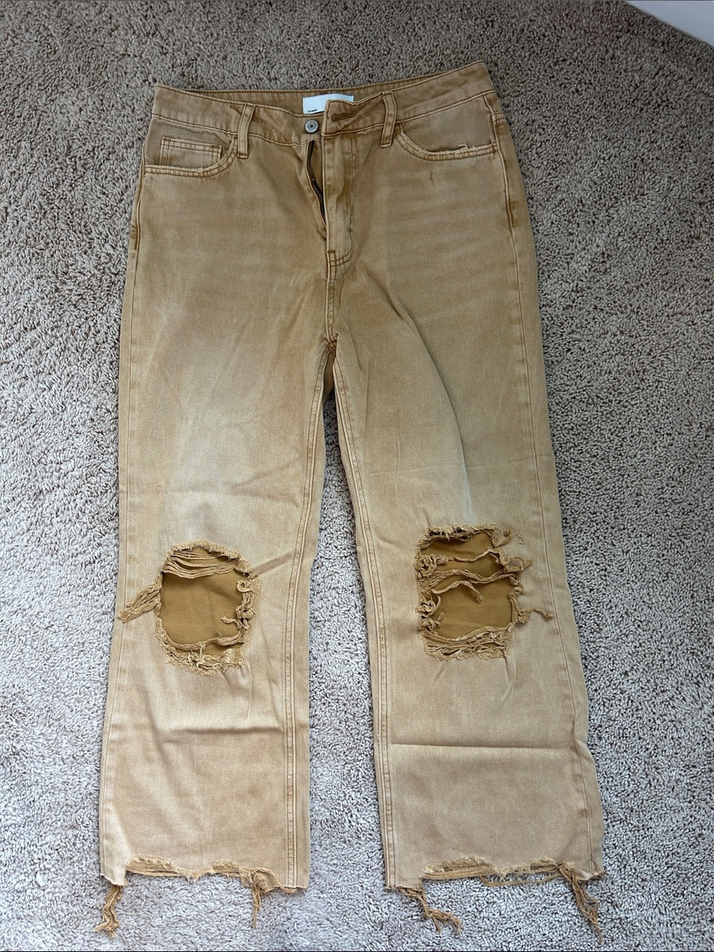 VERVET BY FLYING MONKEY Women's Tan Boyfriend Ripped Jeans